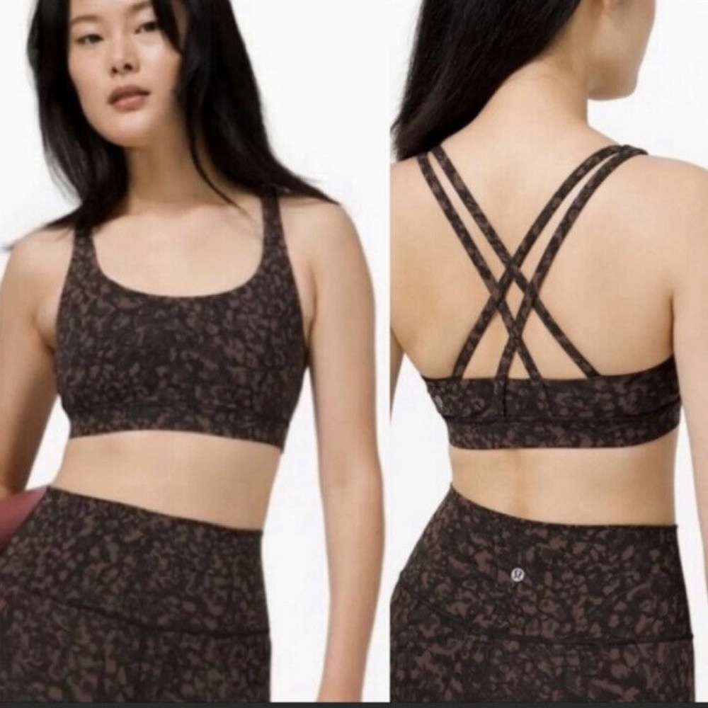 Women's Lululemon Energy Sports Bra in Black/Brown print - Sz 6